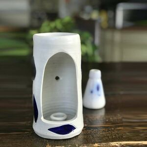 Williamsburg Pottery Wall Candle Holder Sconce & Vase Salt Glazed Cobalt Leaves